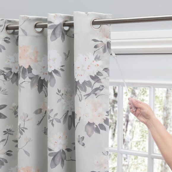Mystic Garden Floral Blackout Grommet Panel w/Wand 52x45 Seafoam